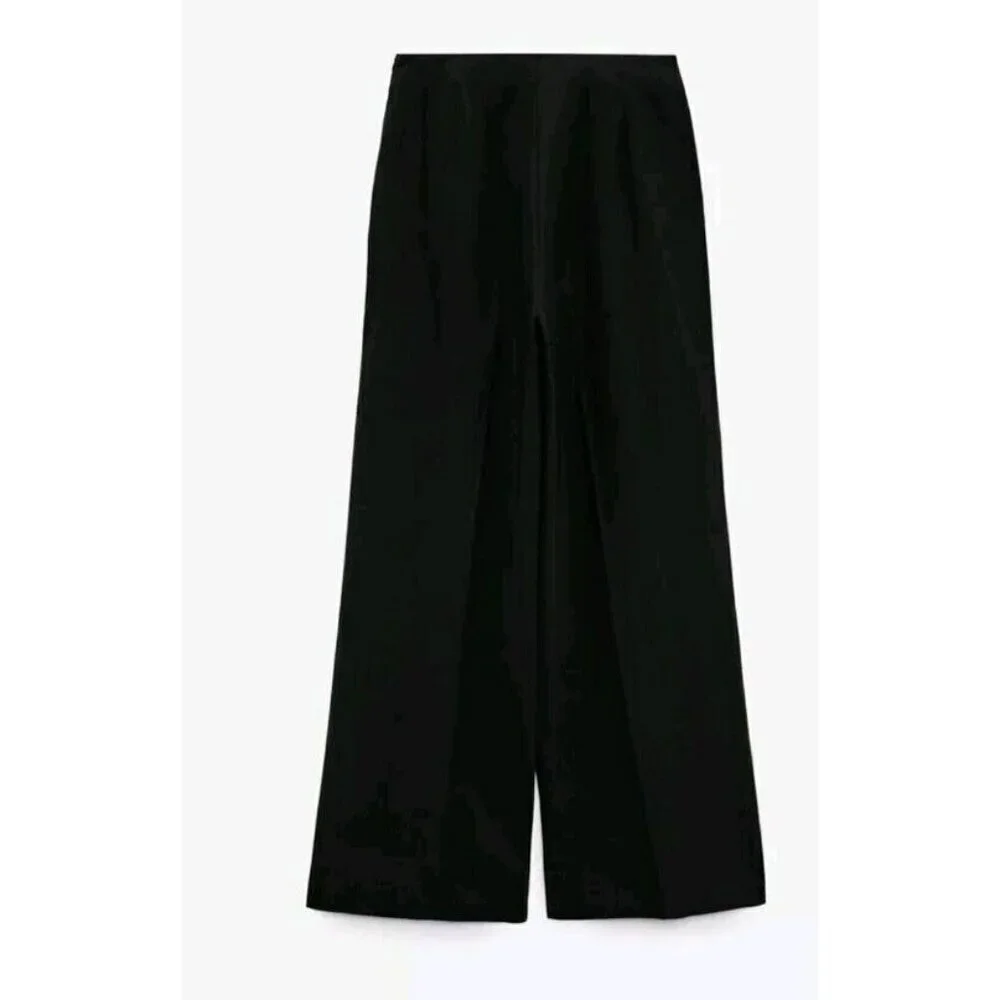 BNWT ZARA FULL LENGTH LINEN BLEND BLACK PANTS TROUSERS SIZE M 7385 490